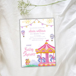 Leuke Girly Magical Balloon Carrousel Baby shower Kaart