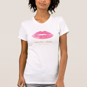Leuke Girly Make-up Artiest Roze Sequin Lips T-shirt
