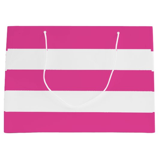 Leuke Girly Modern Hot Roze Wit Strepen Groot Cadeauzakje (Voorkant)