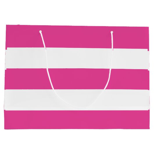 Leuke Girly Modern Hot Roze Wit Strepen Groot Cadeauzakje (Achterkant)
