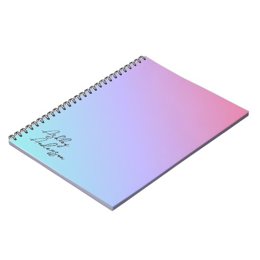 Leuke Girly Pastel Blauw Paarse Roze Monogram Naam Notitieboek (Linkerzijde)