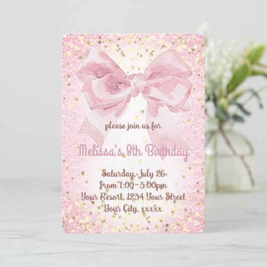 Leuke Girly Pink Bow Party Kaart (Staand voorkant)