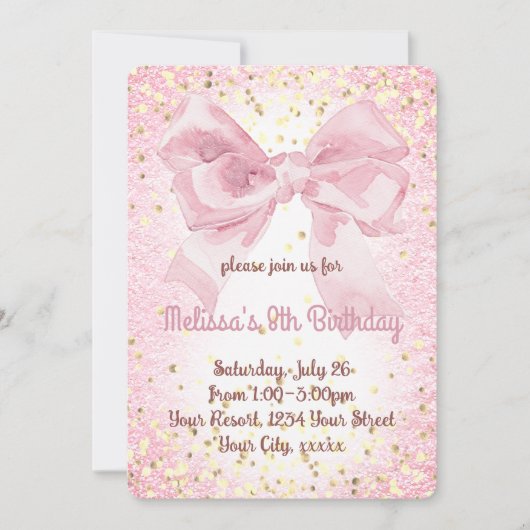 Leuke Girly Pink Bow Party Kaart (Voorkant)