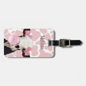 Leuke Girly Pink Bubblegum Blowing Koe Bagagelabel (Voorkant horizontaal)