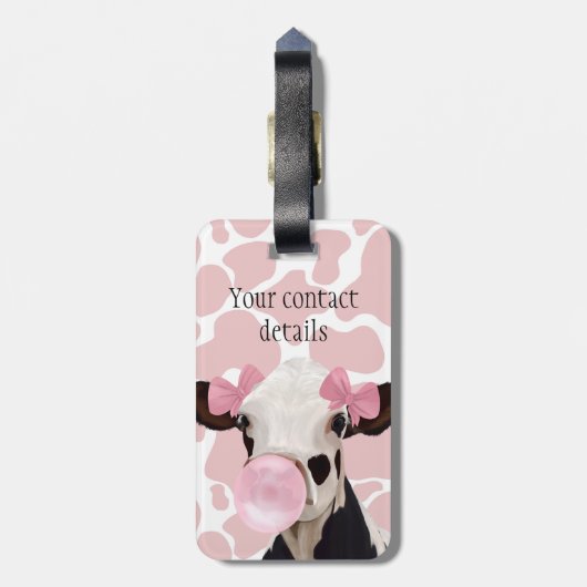 Leuke Girly Pink Bubblegum Blowing Koe Bagagelabel (Achterkant verticaal)