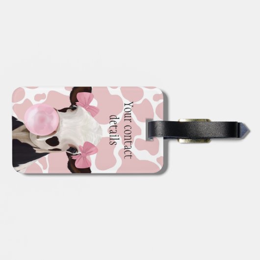 Leuke Girly Pink Bubblegum Blowing Koe Bagagelabel (Achterkant horizontaal)