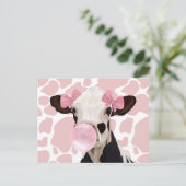 Leuke Girly Pink Bubblegum Blowing Koe Briefkaart (Staand voorkant)