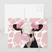 Leuke Girly Pink Bubblegum Blowing Koe Briefkaart (Voorkant / Achterkant)