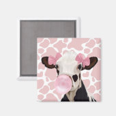 Leuke Girly Pink Bubblegum Blowing Koe Magneet (Voorkant / Achterkant)