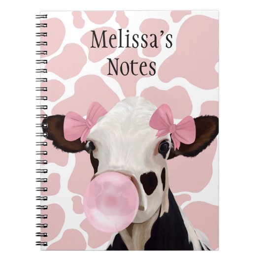 Leuke Girly Pink Bubblegum Blowing Koe Notitieboek (Voorkant)