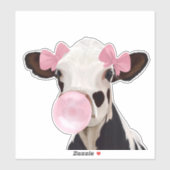 Leuke Girly Pink Bubblegum Blowing Koe Sticker (Vel)