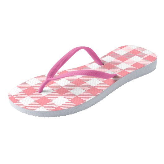 Leuke Girly Pink White Gingham Plaid Teenslippers (Schuin)