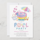 Leuke Girly Pool Party Verjaardag Kaart (Voorkant)