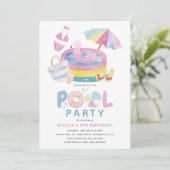 Leuke Girly Pool Party Verjaardag Kaart (Staand voorkant)