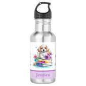 Leuke Girly Puppy boeken & bloemen Waterfles (Voorkant)