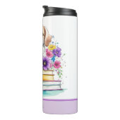 Leuke Girly Puppy Boeken & Lente Bloemen Thermosbeker (Geroteerd rechts)