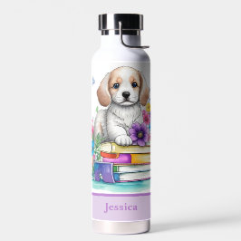 Leuke Girly Puppy Boeken & Lente Bloemen Waterfles