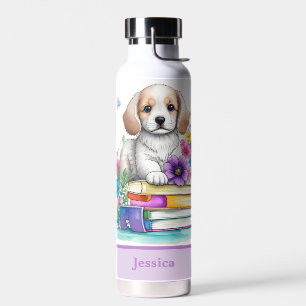 Leuke Girly Puppy Boeken & Lente Bloemen Waterfles