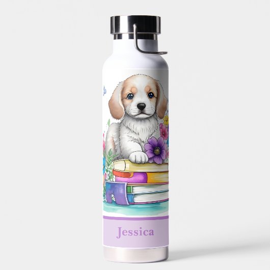 Leuke Girly Puppy Boeken & Lente Bloemen Waterfles (Links)