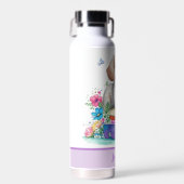 Leuke Girly Puppy Boeken & Lente Bloemen Waterfles (Voorkant)
