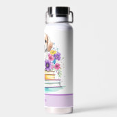 Leuke Girly Puppy Boeken & Lente Bloemen Waterfles (Achterkant)