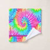 Leuke Girly Roze Regenboog Retro Tie Dye Monogramm Bad Handdoek (Wasdoekje)