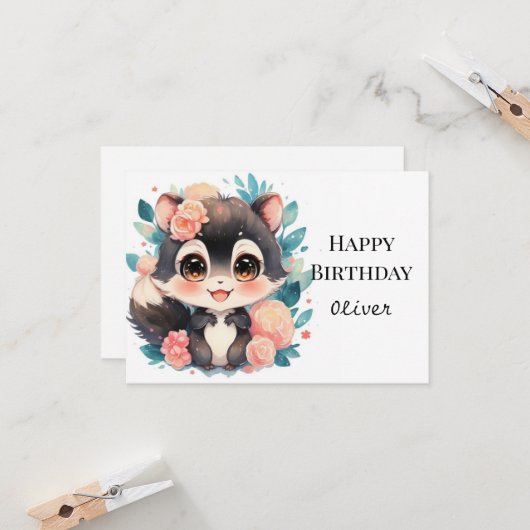 Leuke Girly Skunk Verjaardag Kaart (Voorkant / Achterkant in situ)