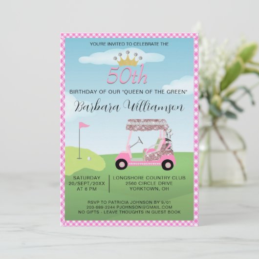 Leuke Glam Vijftig Dames Golfer 50e Verjaardagsfee Kaart (Staand voorkant)