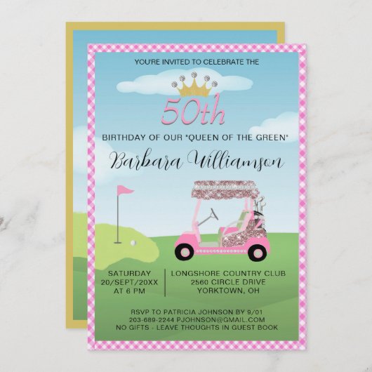 Leuke Glam Vijftig Dames Golfer 50e Verjaardagsfee Kaart (Voorkant / Achterkant)