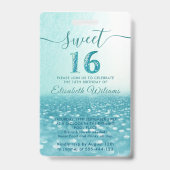 Leuke glitter script pool party Sweet 16 VIP Badge (Achterkant)
