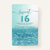 Leuke glitter script pool party Sweet 16 VIP Badge (Achterkant)