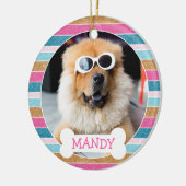 Leuke Glitter Stripe Uw Hond Foto 1e Kerstmis Keramisch Ornament (Links)