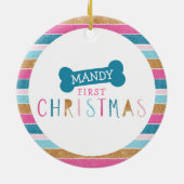 Leuke Glitter Stripe Uw Hond Foto 1e Kerstmis Keramisch Ornament (Achterkant)