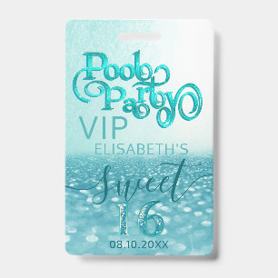 Leuke glitterscript zwembadfeest Sweet 16 VIP-badg Badge