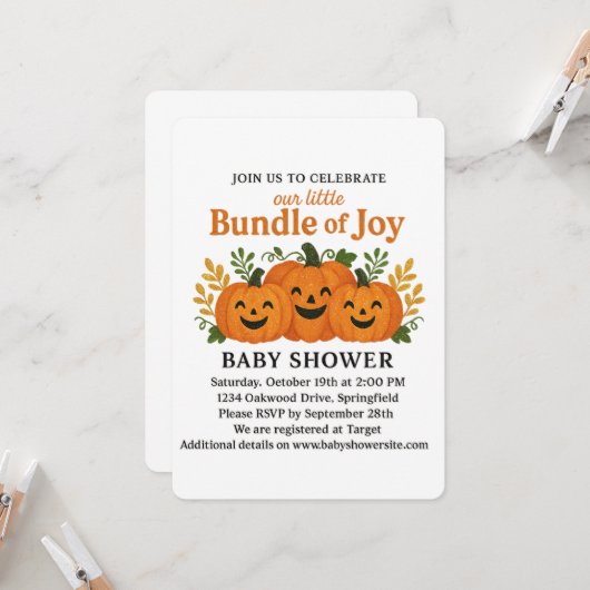 Leuke Glittery Herfst Pumpkin Patch Kaart (Voorkant / Achterkant in situ)