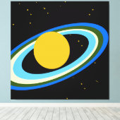 Leuke gloeiende kleurrijke planeet Saturnus in de  Canvas Afdruk (Insitu (Houten vloer))
