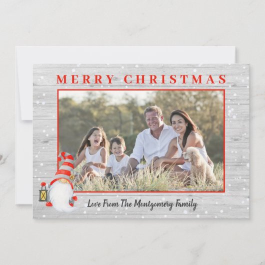 Leuke Gnome Custom Foto Rustieke Kerstmis Feestdagenkaart (Voorkant)