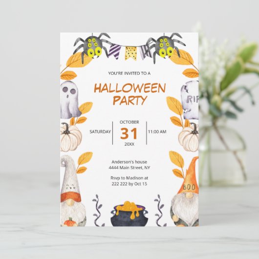 Leuke Gnomen Halloween uitnodiging (Staand voorkant)