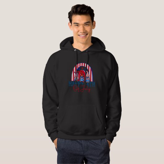 Leuke Gnomen Regenboog Gelukkig 4th van Juli Ameri Hoodie (Voorkant volledig)