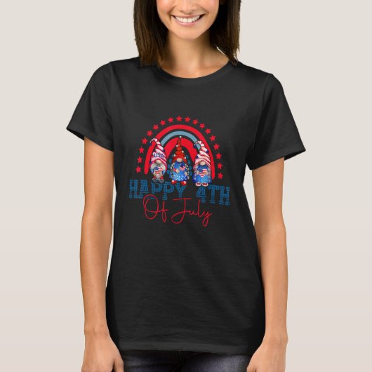 Leuke Gnomen Regenboog Gelukkig 4th van Juli Ameri T-shirt (Voorkant)
