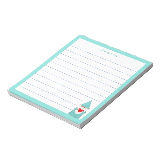 Leuke gnoom met turquoise Lijst gevoerd Notitieblok (Linkerzijde)