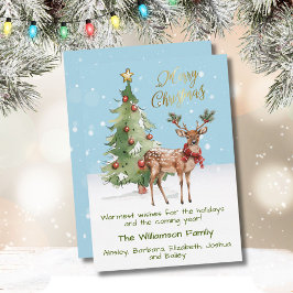 Leuke goed geklede rendier kerstboom feestdagenkaart