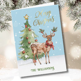 Leuke goed geklede Waterverf rendierboom Kaart