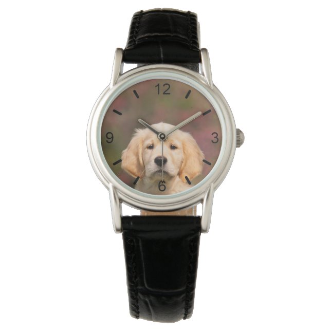 Leuke Golden Retriever Hondenpuppy Gezicht — wijze Horloge (Voorkant)