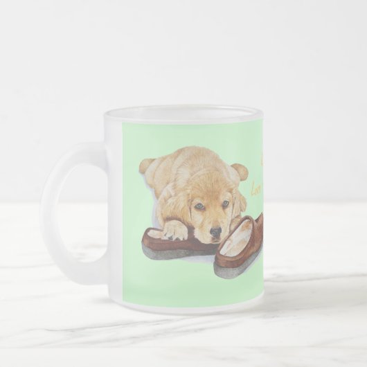Leuke Golden Retriever Puppy Dog Met Slogan Matglas Koffiemok (Links)