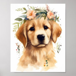 Leuke Golden Retriever Waterverf Schattig Dog Poster