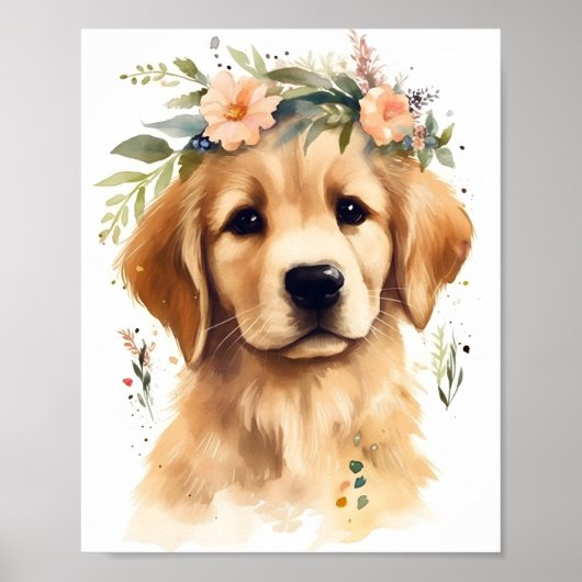 Leuke Golden Retriever Waterverf Schattig Dog Poster (Voorkant)