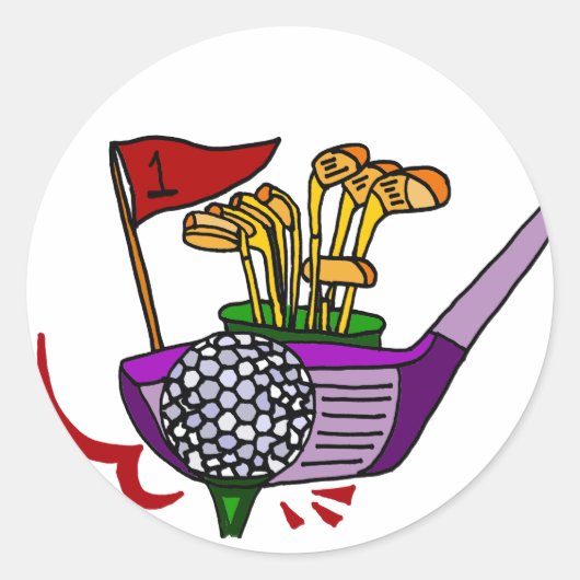 Leuke Golf Ball en Clubs Golfing Art Ronde Sticker (Voorkant)