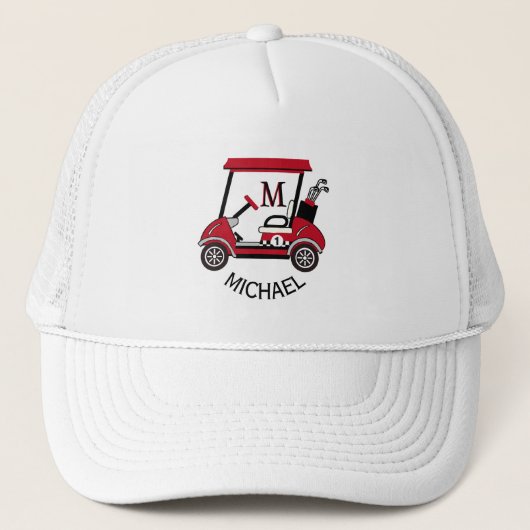 Leuke Golf Guy Winkelwagen Aangepaste Monogram Naa Trucker Pet (Voorkant)
