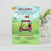 Leuke Golf Rode Kar Jongen 1e Verjaardag Par-Tee Kaart (Staand voorkant)